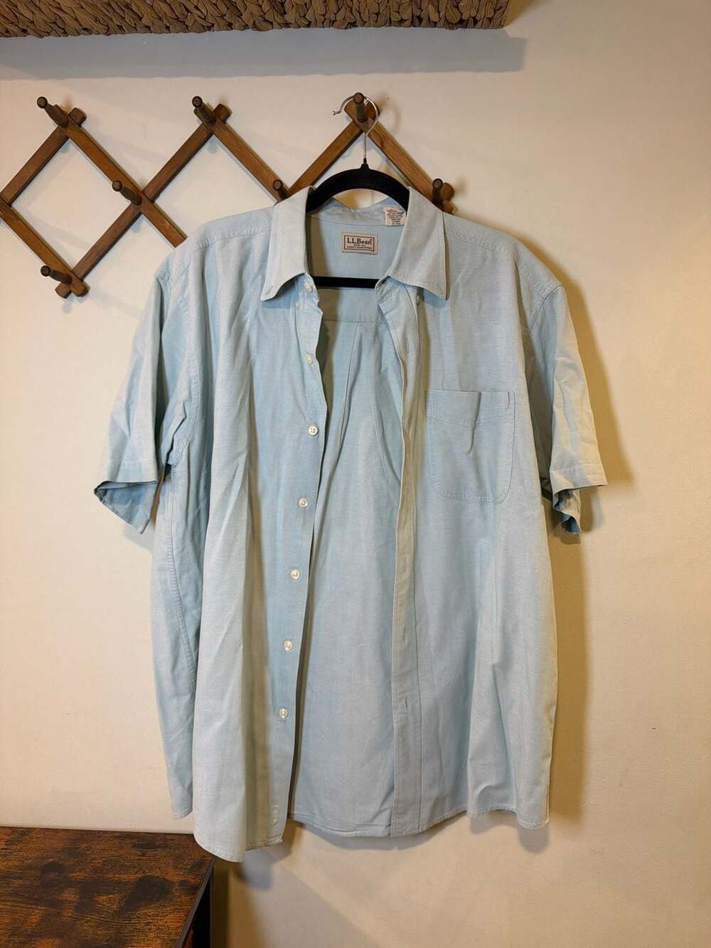 Vintage L.L.Bean Men's Light Blue Short Sleeve 100% Cotton Button Down Shirt Siz